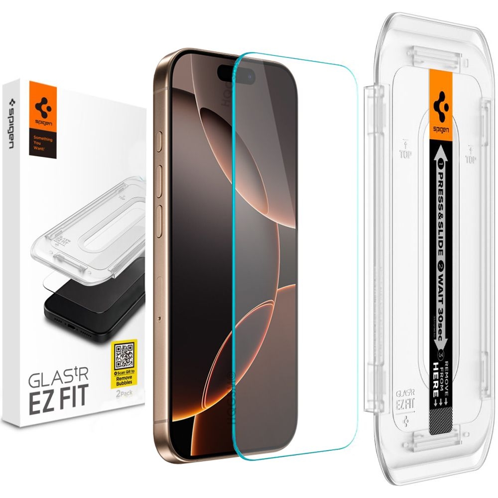Szkło Hartowane SPIGEN GLAS.tR EZ FIT + Ramka Instalacyjna do Apple iPhone 17 / 17 Pro / 16 Pro |
