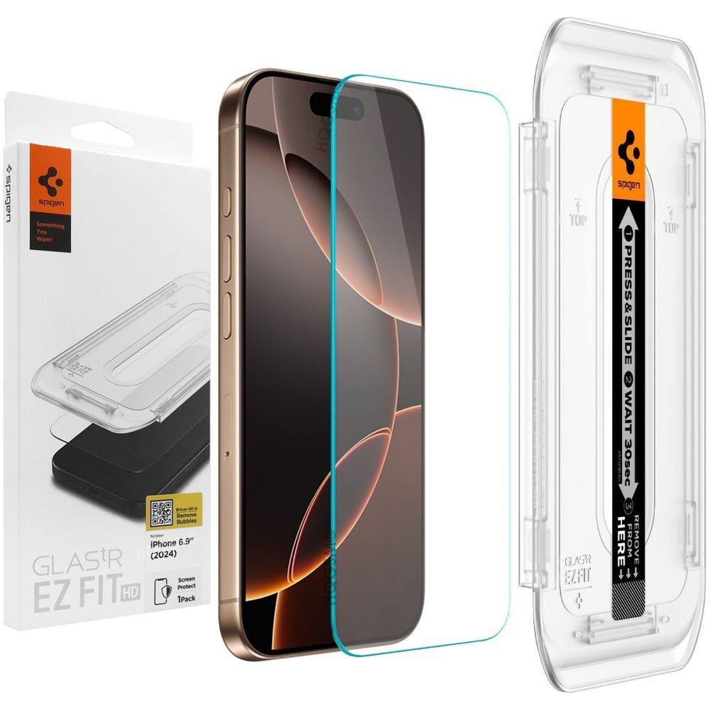 Szkło Hartowane SPIGEN GLAS.tR EZ FIT + Ramka Instalacyjna do Apple iPhone 17 Pro Max / 16 Pro Max