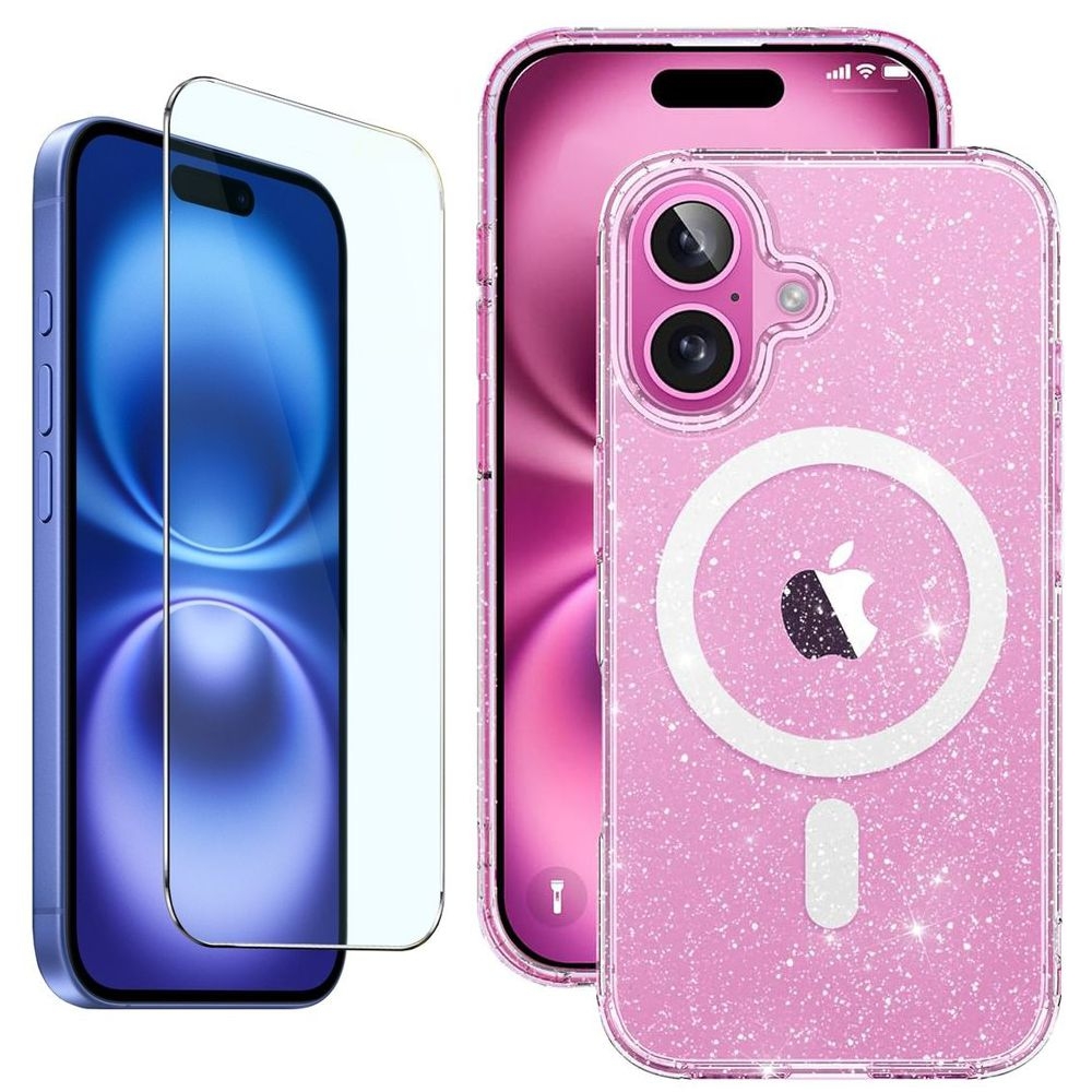 Etui Magnetic MagSafe | Glitter Clear + SZKŁO do Apple iPhone 16 |
