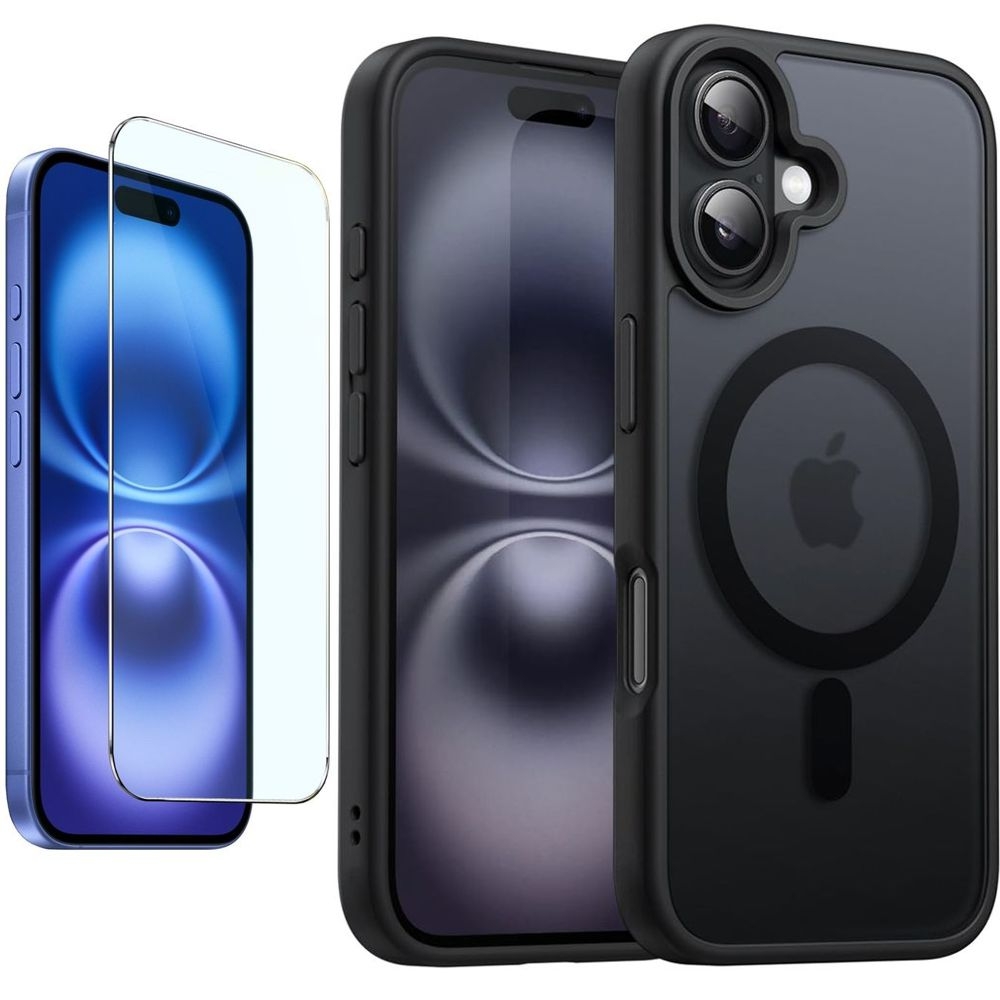 Etui Magnetic MagSafe | Matte Black + SZKŁO do Apple iPhone 16 |