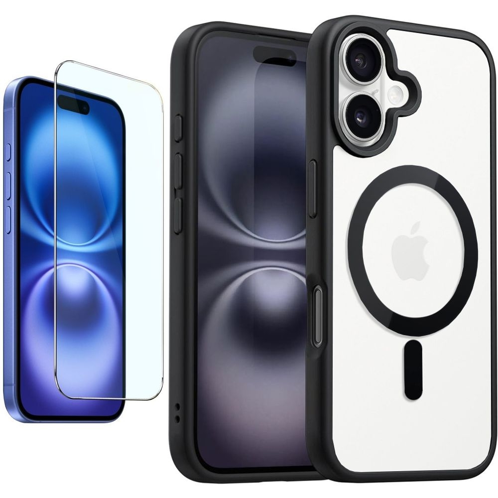 Etui Magnetic MagSafe | Clear Black + SZKŁO do Apple iPhone 16 |