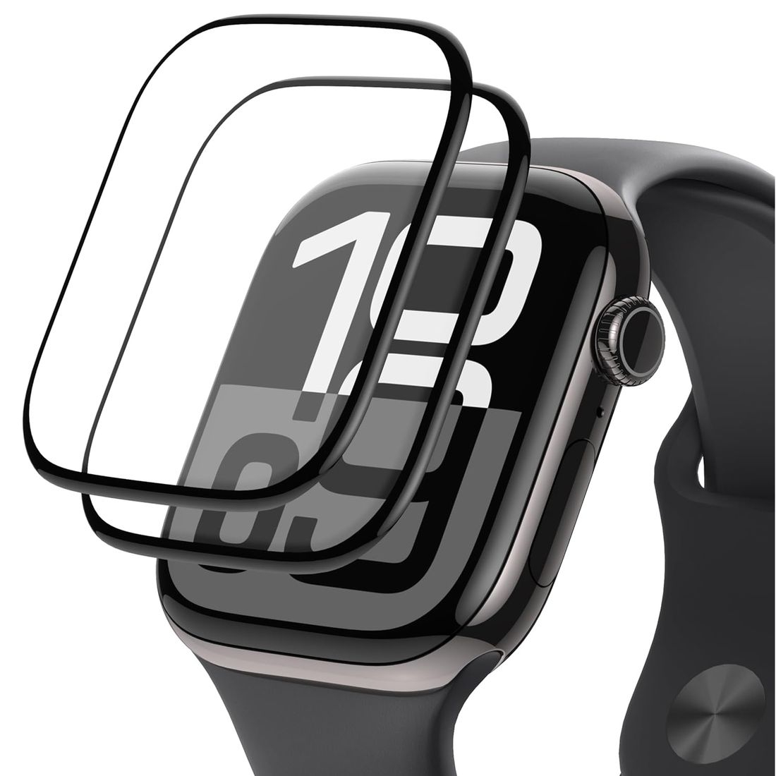 2x Szkło Hybrydowe | FULL COVER | Czarne do Apple Watch 10 46mm