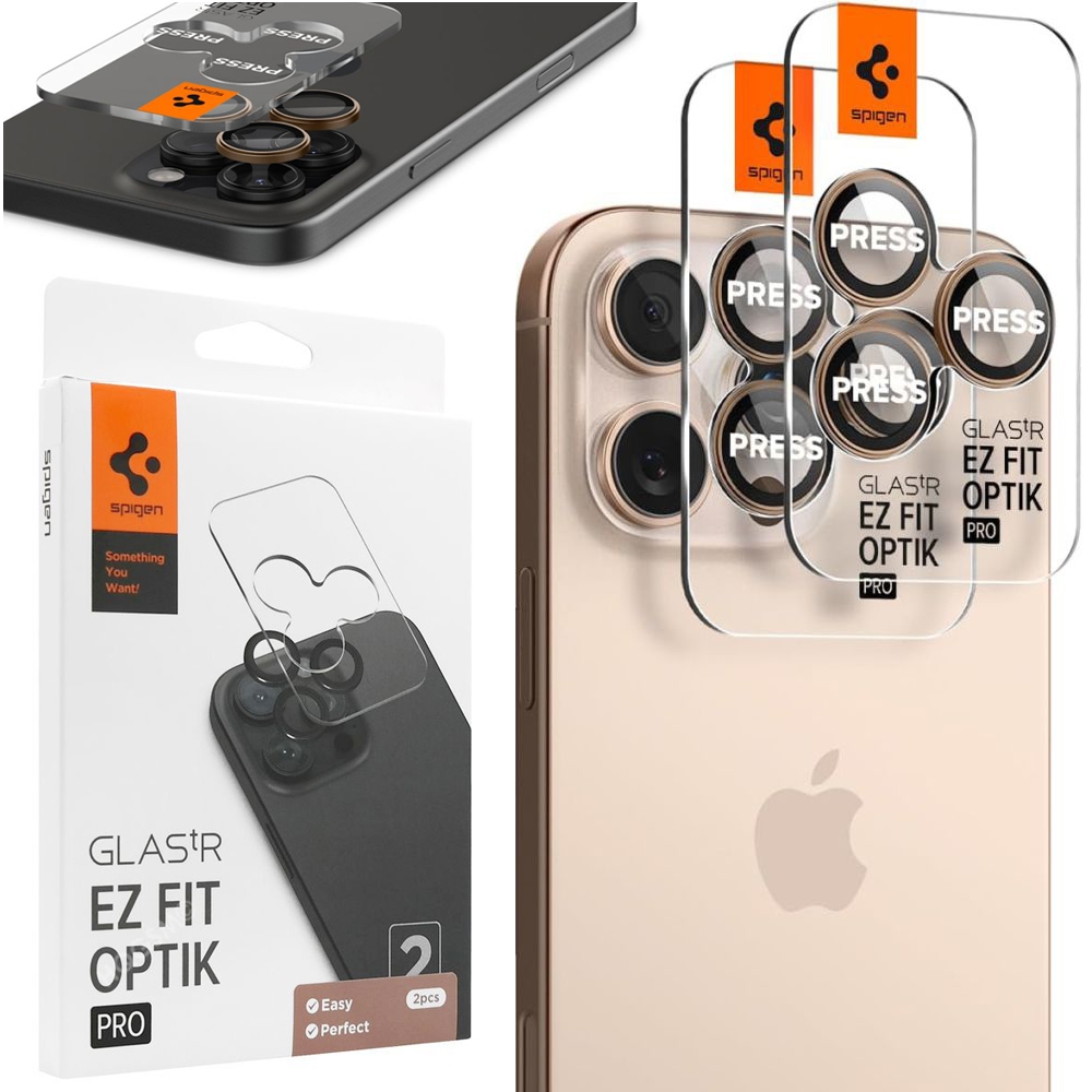 2x SPIGEN EZ Fit OPTIK Pro | Osobne Szkła Hartowane na Aparat | Desert Titanium do Apple iPhone 16 Pro / Pro Max