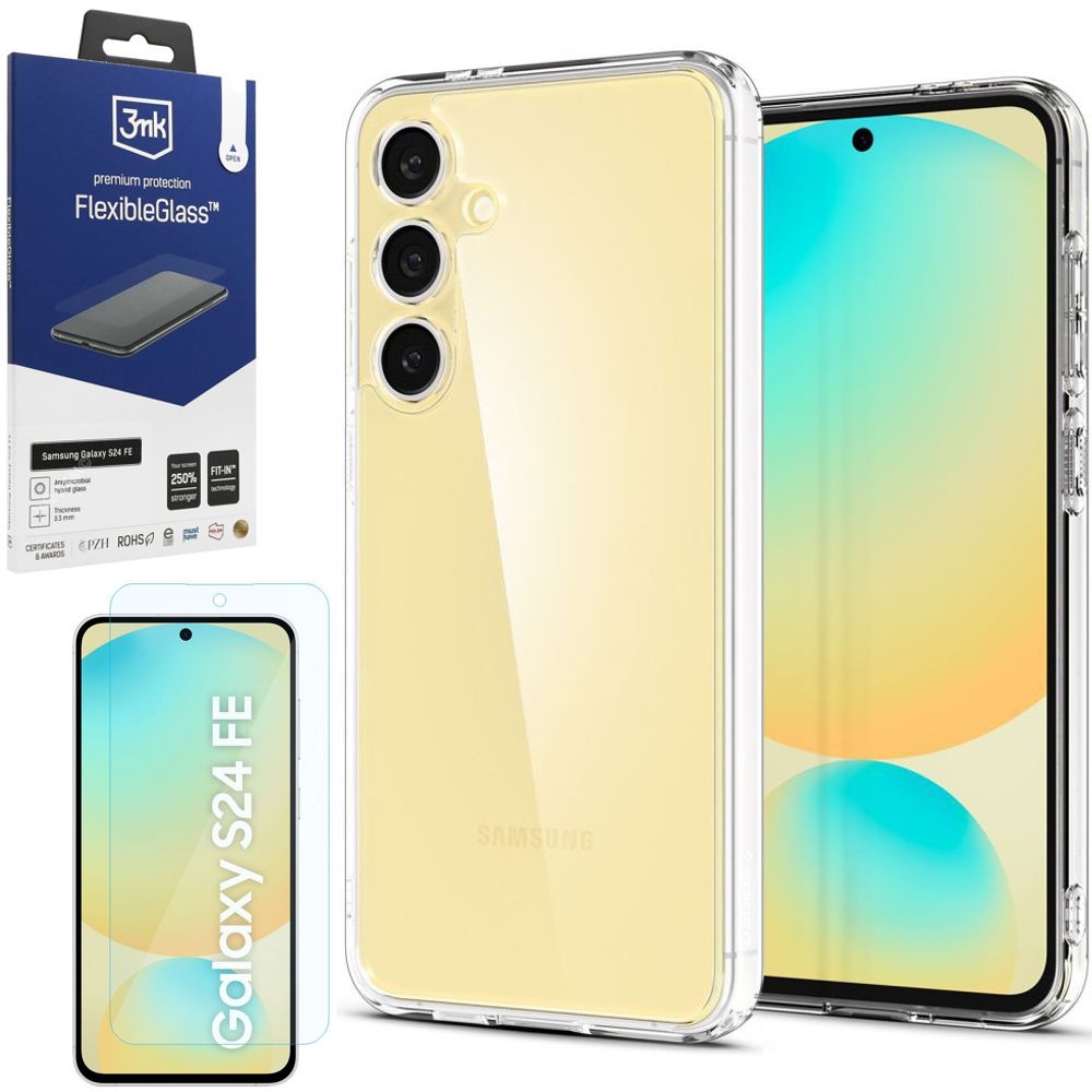 Etui SPIGEN Ultra Hybrid | Crystal Clear + SZKŁO 3mk FG do Samsung Galaxy S24 FE