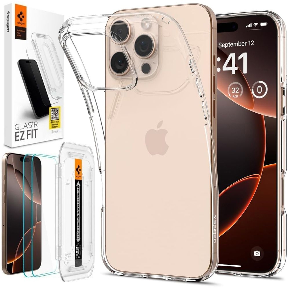 Etui SPIGEN Liquid Crystal | Crystal Clear + 2x SZKŁO Spigen do Apple iPhone 16 Pro |