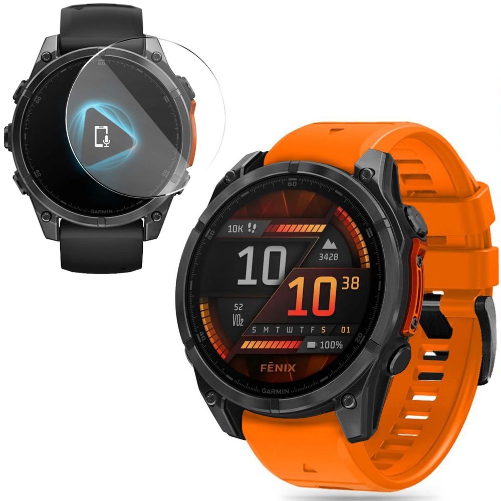 Pasek Silikonowy FIT Line | 22mm | Orange + SZKŁO do Garmin Fenix 8 47mm AMOLED