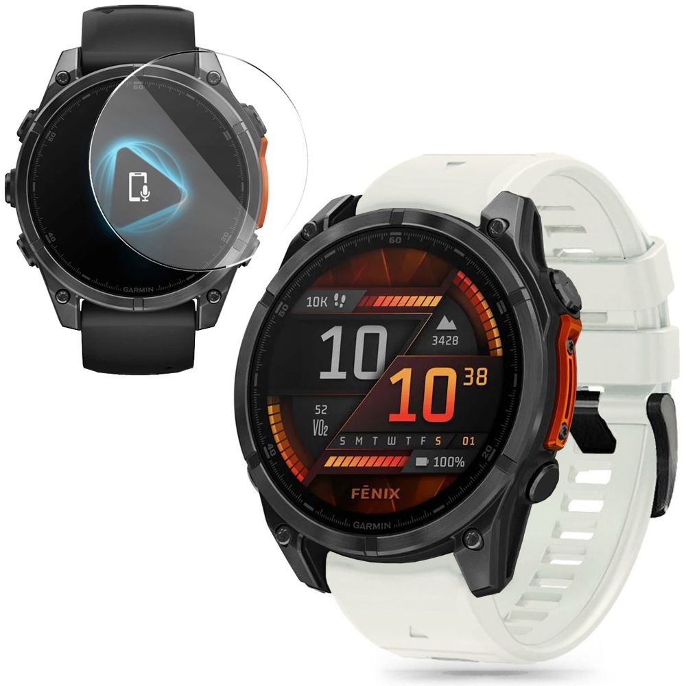 Pasek Silikonowy FIT Line | 22mm | Cream + SZKŁO do Garmin Fenix 8 47mm AMOLED