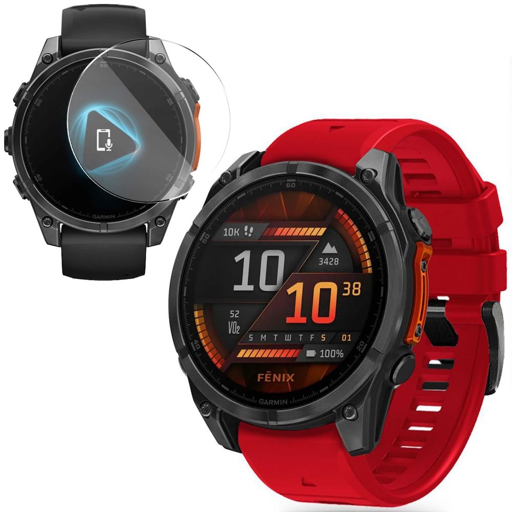 Pasek Silikonowy FIT Line | 22mm | Red + SZKŁO do Garmin Fenix 8 47mm AMOLED