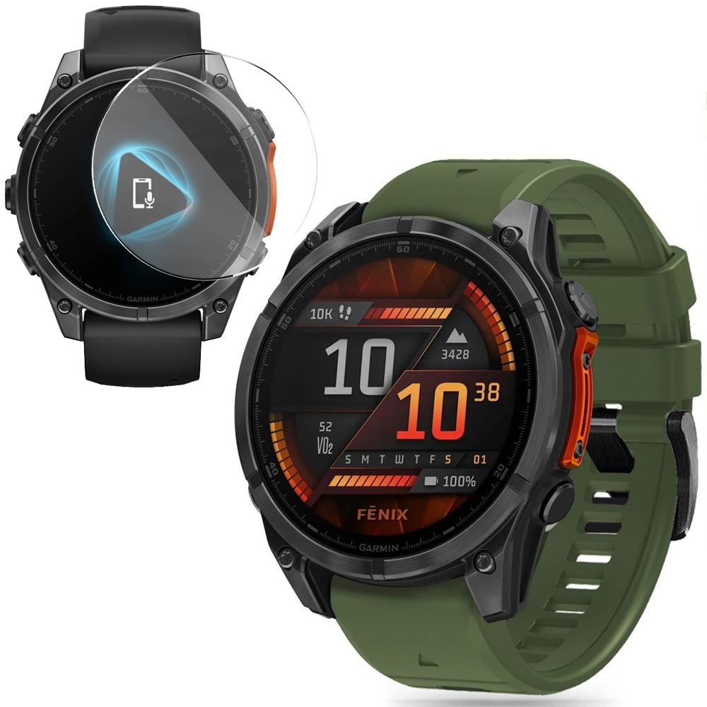Pasek Silikonowy FIT Line | 22mm | Green + SZKŁO do Garmin Fenix 8 47mm AMOLED