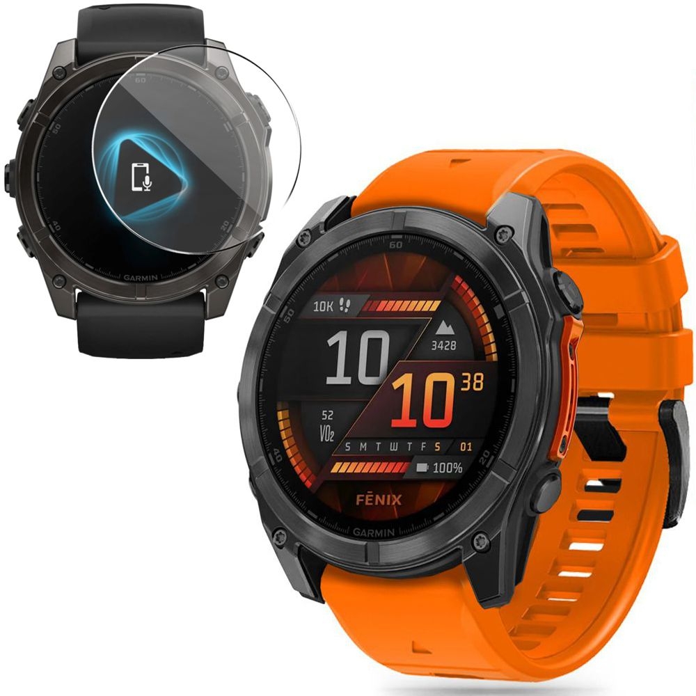 Pasek Silikonowy FIT Line | 26mm | Orange + SZKŁO do Garmin Fenix 8 51mm AMOLED