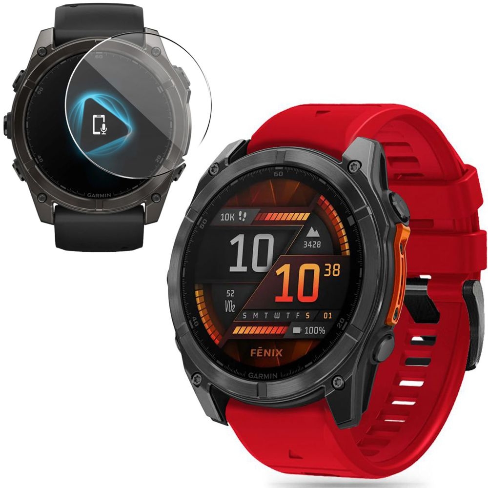 Pasek Silikonowy FIT Line | 26mm | Red + SZKŁO do Garmin Fenix 8 51mm AMOLED