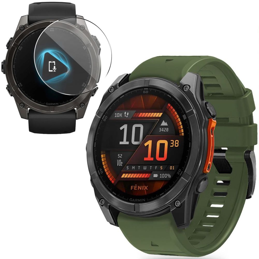 Pasek Silikonowy FIT Line | 26mm | Green + SZKŁO do Garmin Fenix 8 51mm AMOLED