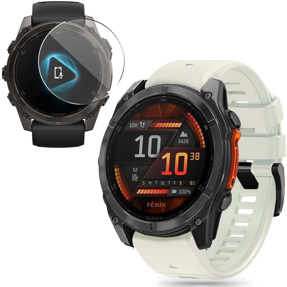 Pasek Silikonowy FIT Line | 26mm | Cream + SZKŁO do Garmin Fenix 8 51mm AMOLED