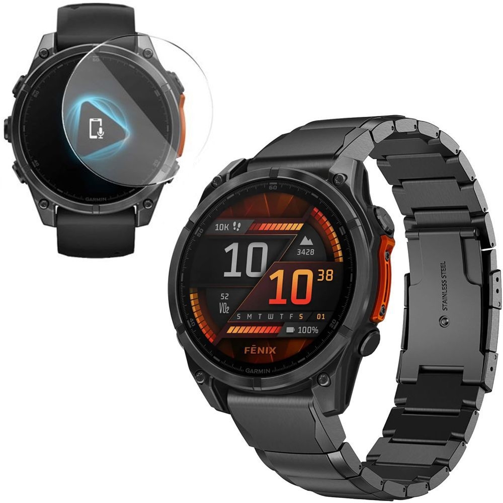 Bransoleta Stalowa Pasek Panelowa | 22mm | Black + SZKŁO do Garmin Fenix 8 47mm AMOLED