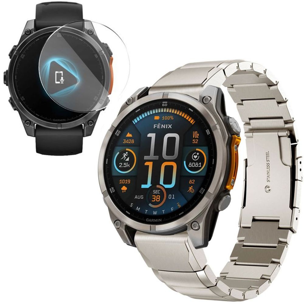 Bransoleta Stalowa Pasek Panelowa | 26mm | Titanium + SZKŁO do Garmin Fenix 8 51mm AMOLED