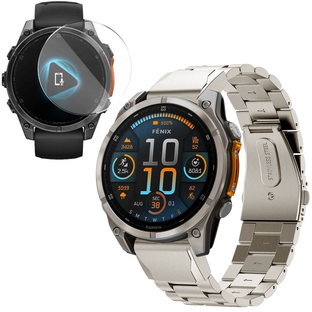 Bransoleta Stalowa Pasek Stainless | 22mm | Titanium + SZKŁO do Garmin Fenix 8 47mm AMOLED