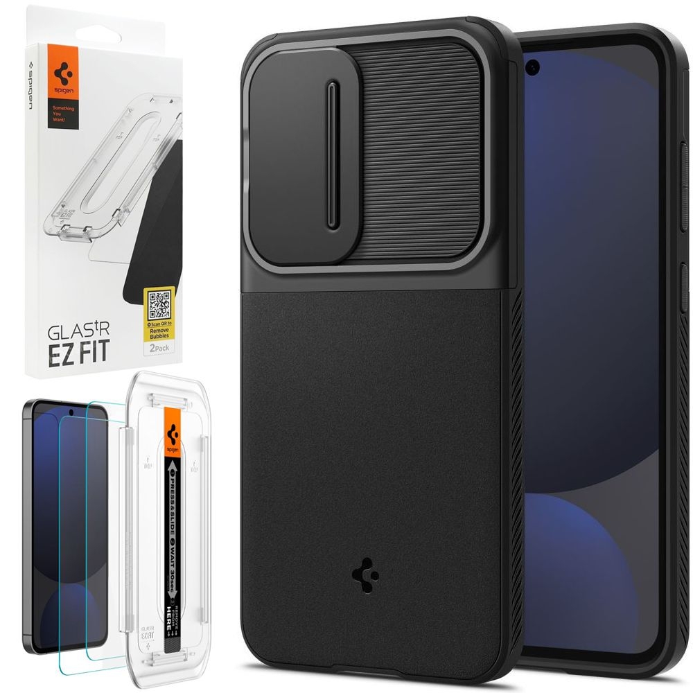 Etui SPIGEN Optik Armor | Black + 2x SZKŁO Spigen do Samsung Galaxy S24 FE