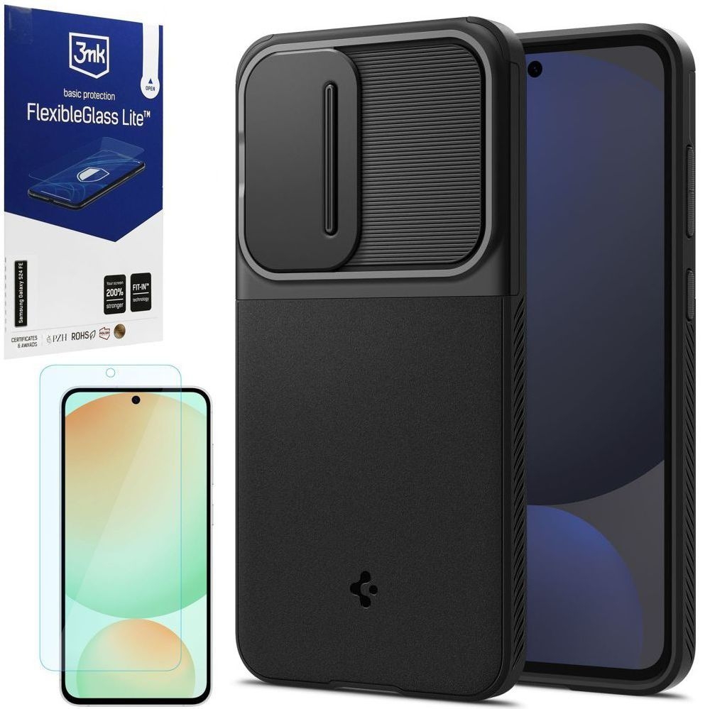 Etui SPIGEN Optik Armor | Black + SZKŁO 3mk Lite do Samsung Galaxy S24 FE