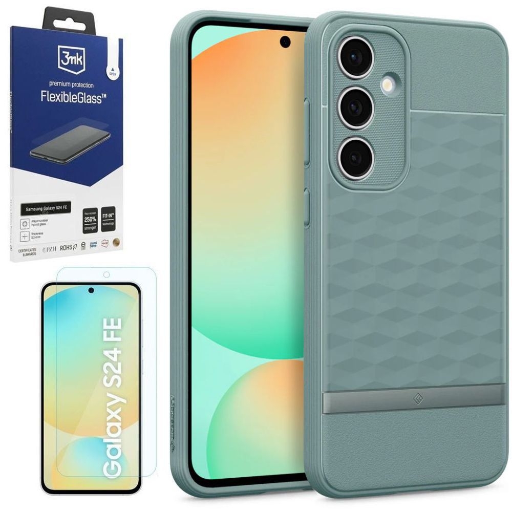 Etui SPIGEN Caseology Parallax | Sage Green + SZKŁO 3mk FG do Samsung Galaxy S24 FE