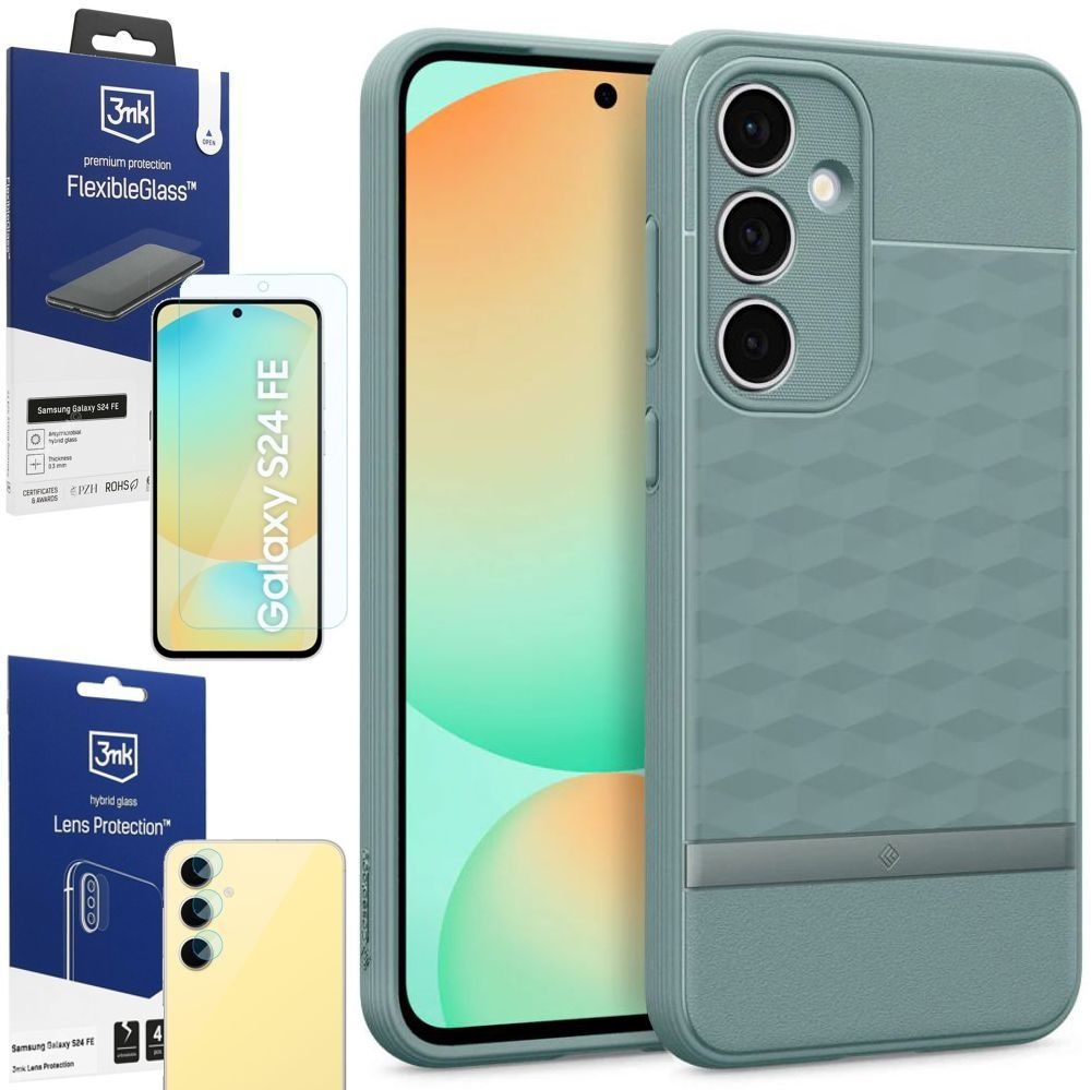Etui SPIGEN Caseology Parallax | Sage Green + SZKŁO 3mk FG + 4x APARAT do Samsung Galaxy S24 FE