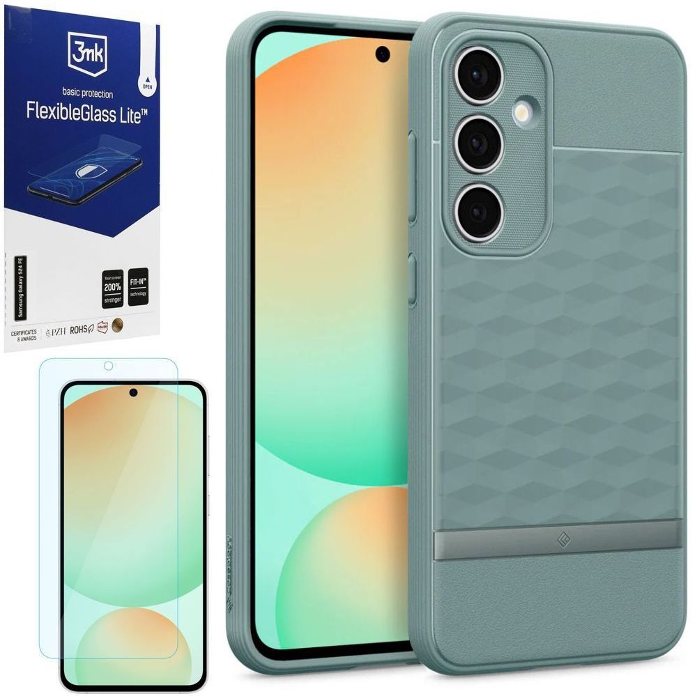 Etui SPIGEN Caseology Parallax | Sage Green + SZKŁO 3mk Lite do Samsung Galaxy S24 FE