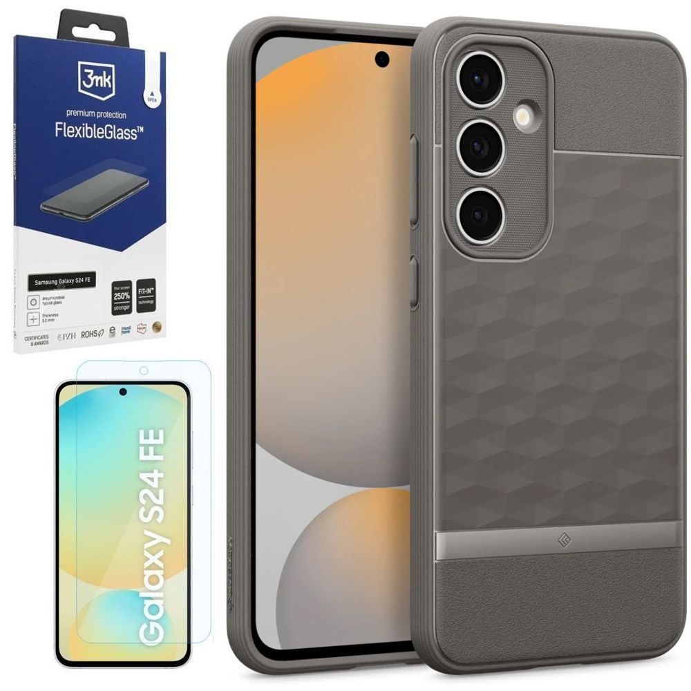 Etui SPIGEN Caseology Parallax | Ash Gray + SZKŁO 3mk FG do Samsung Galaxy S24 FE