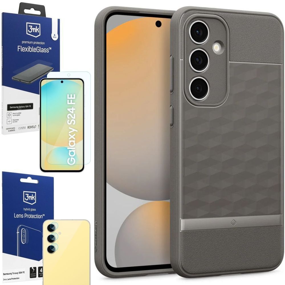 Etui SPIGEN Caseology Parallax | Ash Gray + SZKŁO 3mk FG + 4x APARAT do Samsung Galaxy S24 FE