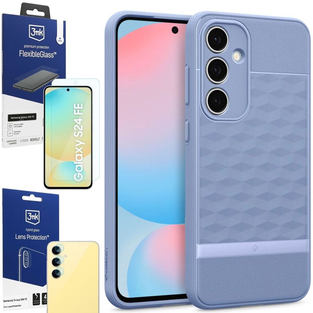 Etui SPIGEN Caseology Parallax | Purple-ish + SZKŁO 3mk FG + 4x APARAT do Samsung Galaxy S24 FE