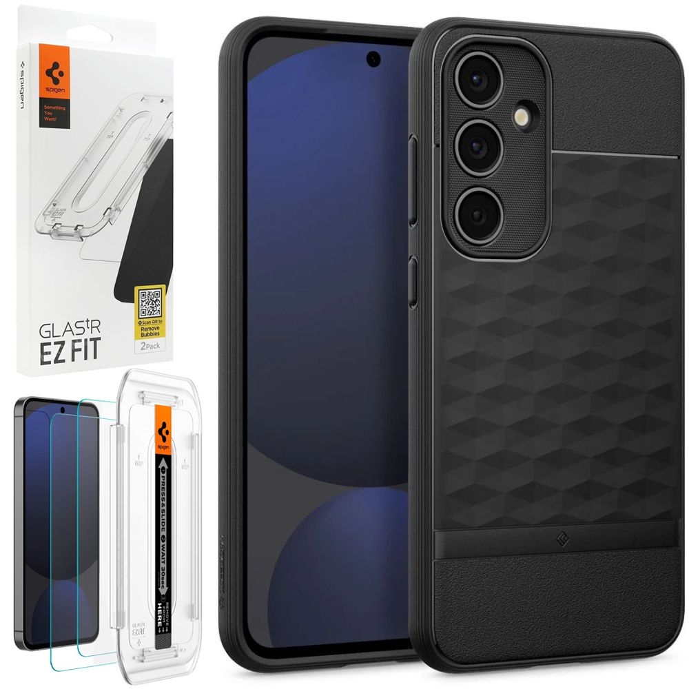 Etui SPIGEN Caseology Parallax | Black Matte + 2x SZKŁO Spigen do Samsung Galaxy S24 FE