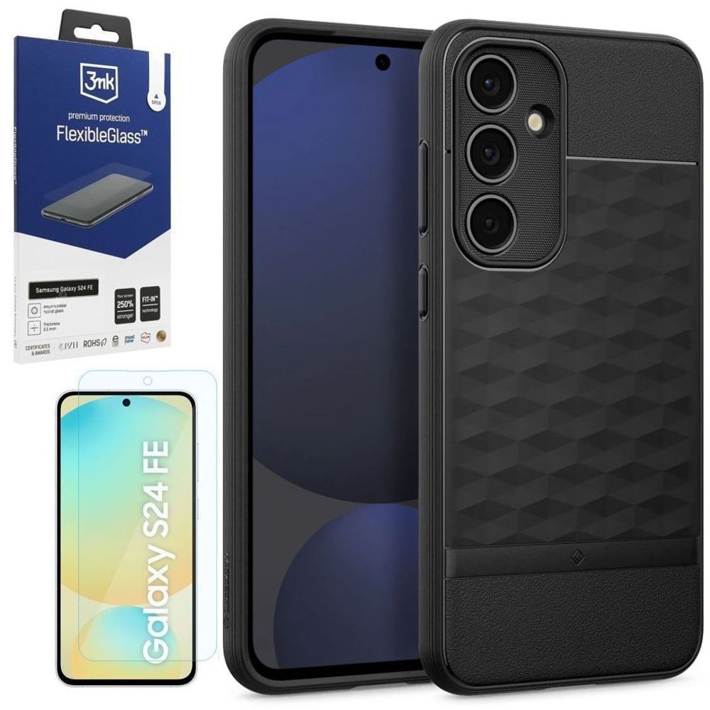 Etui SPIGEN Caseology Parallax | Black Matte + SZKŁO 3mk FG do Samsung Galaxy S24 FE