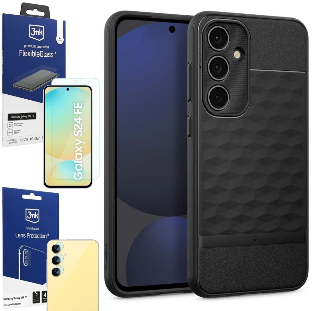Etui SPIGEN Caseology Parallax | Matte Black + SZKŁO 3mk FG + 4x APARAT do Samsung Galaxy S24 FE