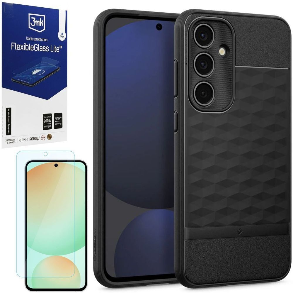 Etui SPIGEN Caseology Parallax | Matte Black + SZKŁO 3mk Lite do Samsung Galaxy S24 FE