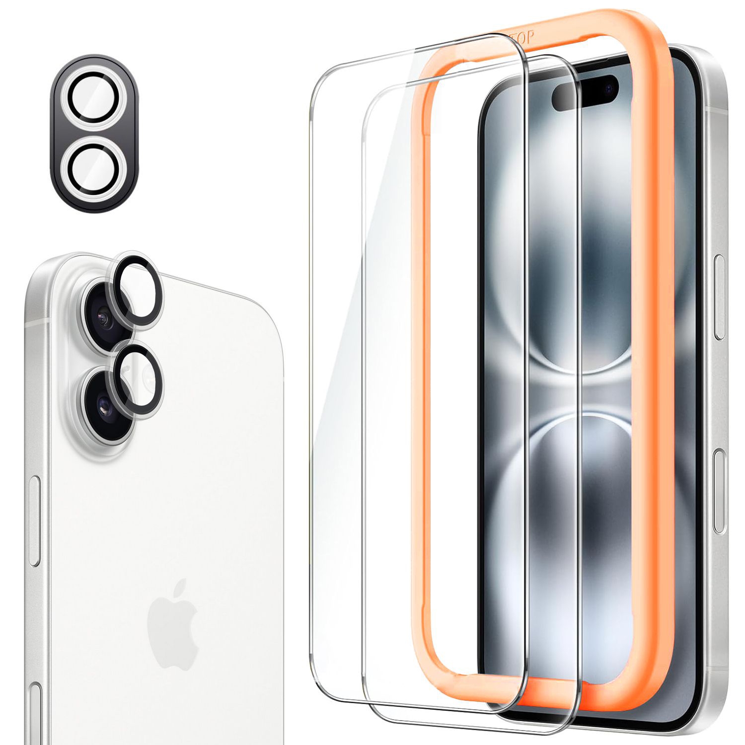 ZESTAW: 2x Szkło Hartowane + Aplikator + Osobne Szkła na Aparat do Apple iPhone 16 |