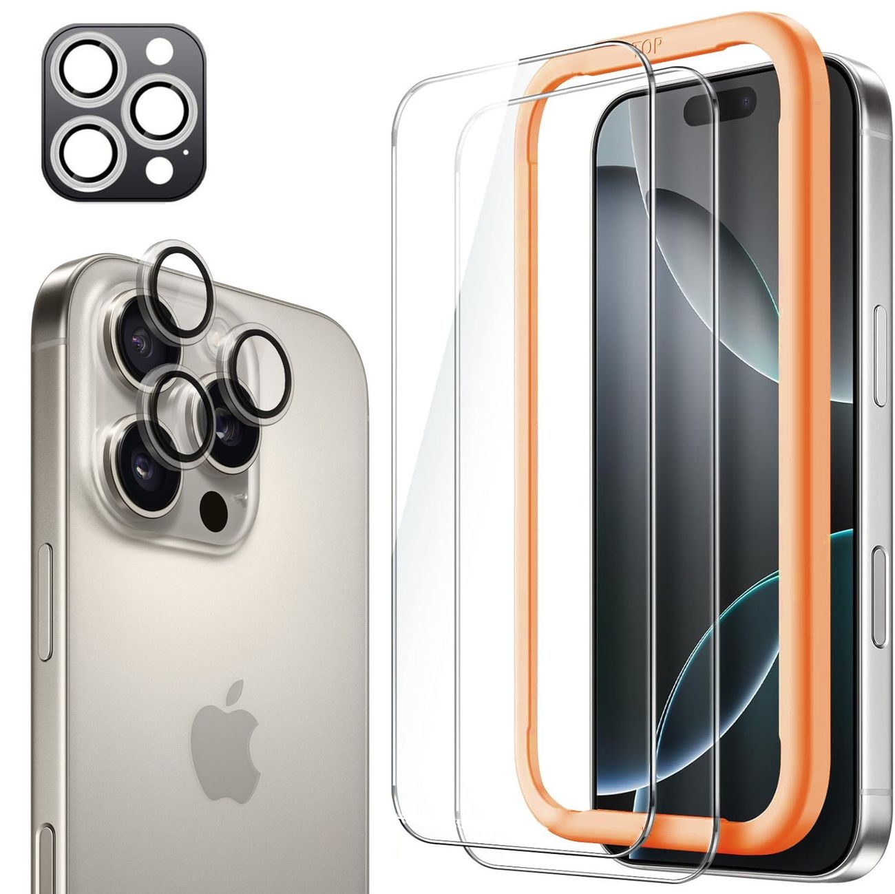 ZESTAW: 2x Szkło Hartowane + Aplikator + Osobne Szkła na Aparat do Apple iPhone 16 Pro |