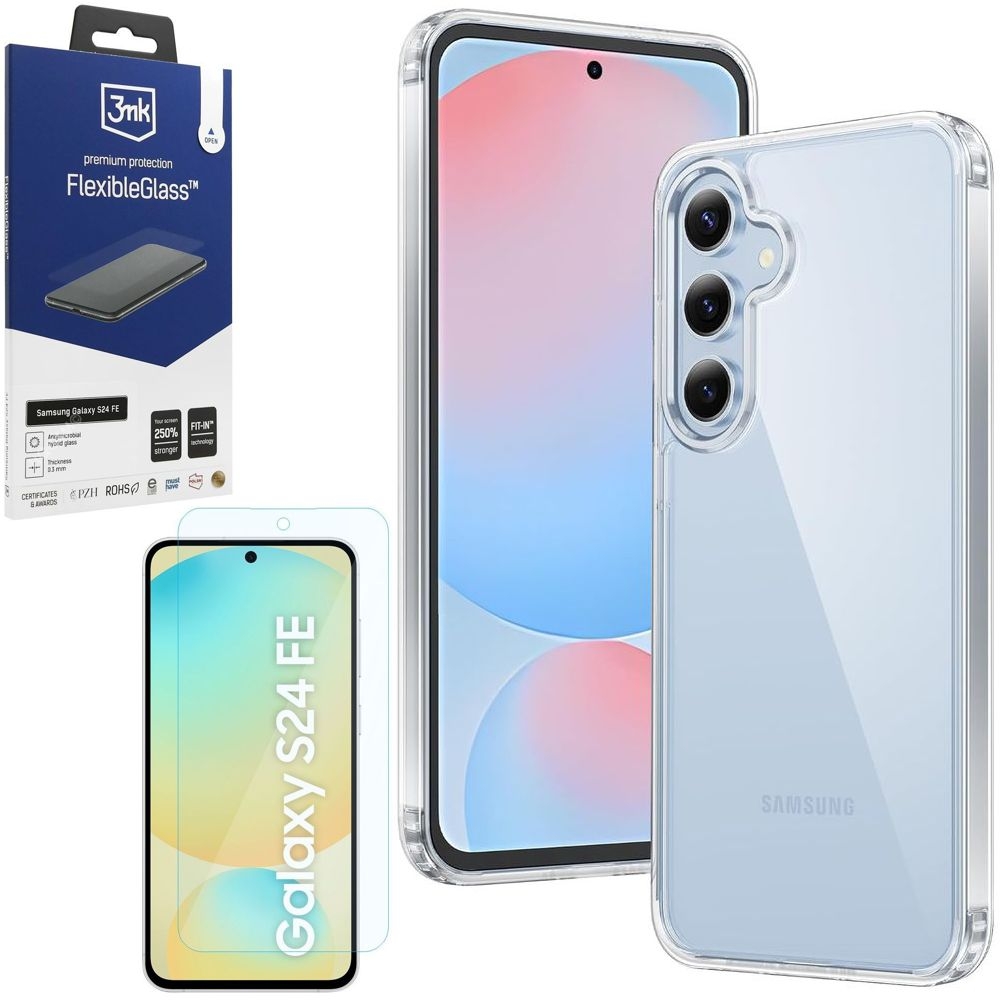 Etui Clear Hybrid Case | Clear + SZKŁO 3mk FG do Samsung Galaxy S24 FE