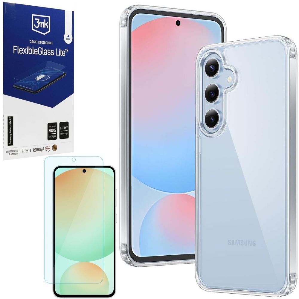 Etui Clear Hybrid Case | Clear + SZKŁO 3mk Lite do Samsung Galaxy S24 FE