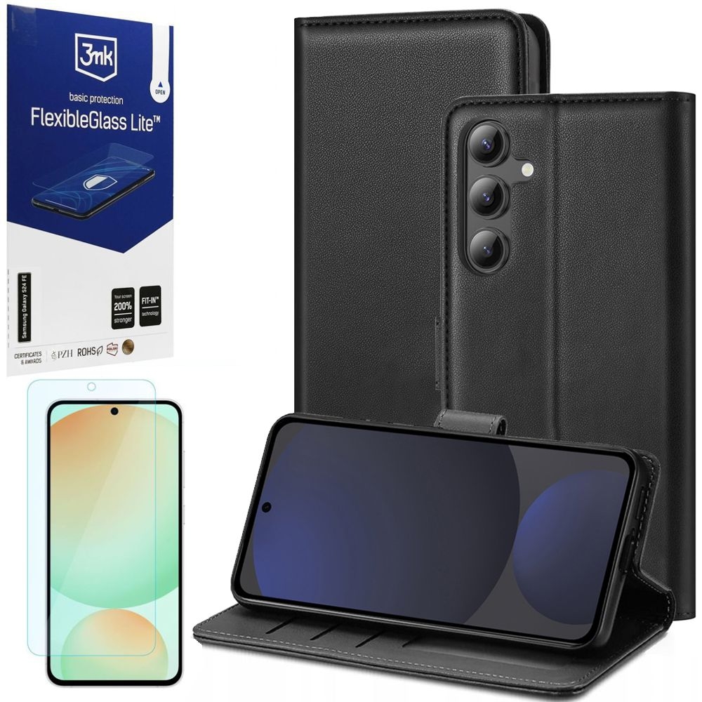TP | Etui z Klapką Wallet Case | Czarne + SZKŁO 3mk Lite do Samsung Galaxy S24 FE