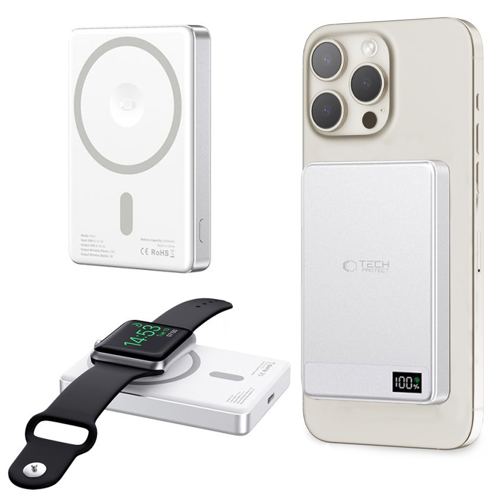 TP | Powerbank Ładowarka z MagSafe USB-C 5000mAh | Srebrny do Apple iPhone Watch