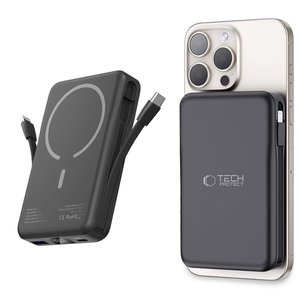 PowerBank MagSafe USB-C Lightning | Magnetic Wireless Battery Pack | 15W 10000mAh | Czarny