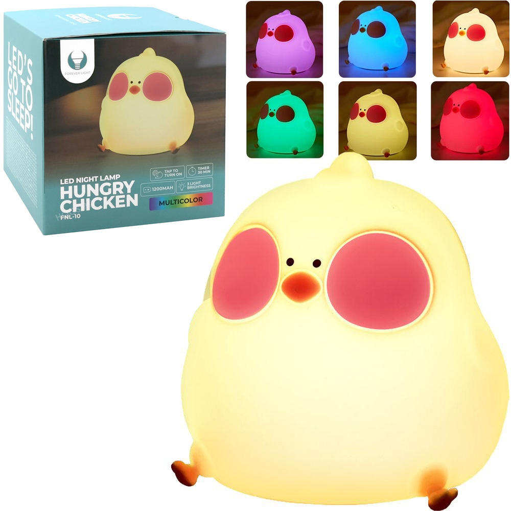 Forever | Lampka Nocna z Wbudowaną Baterią | USB-C Auto OFF | 4 Kolory | Kurczak Dundun