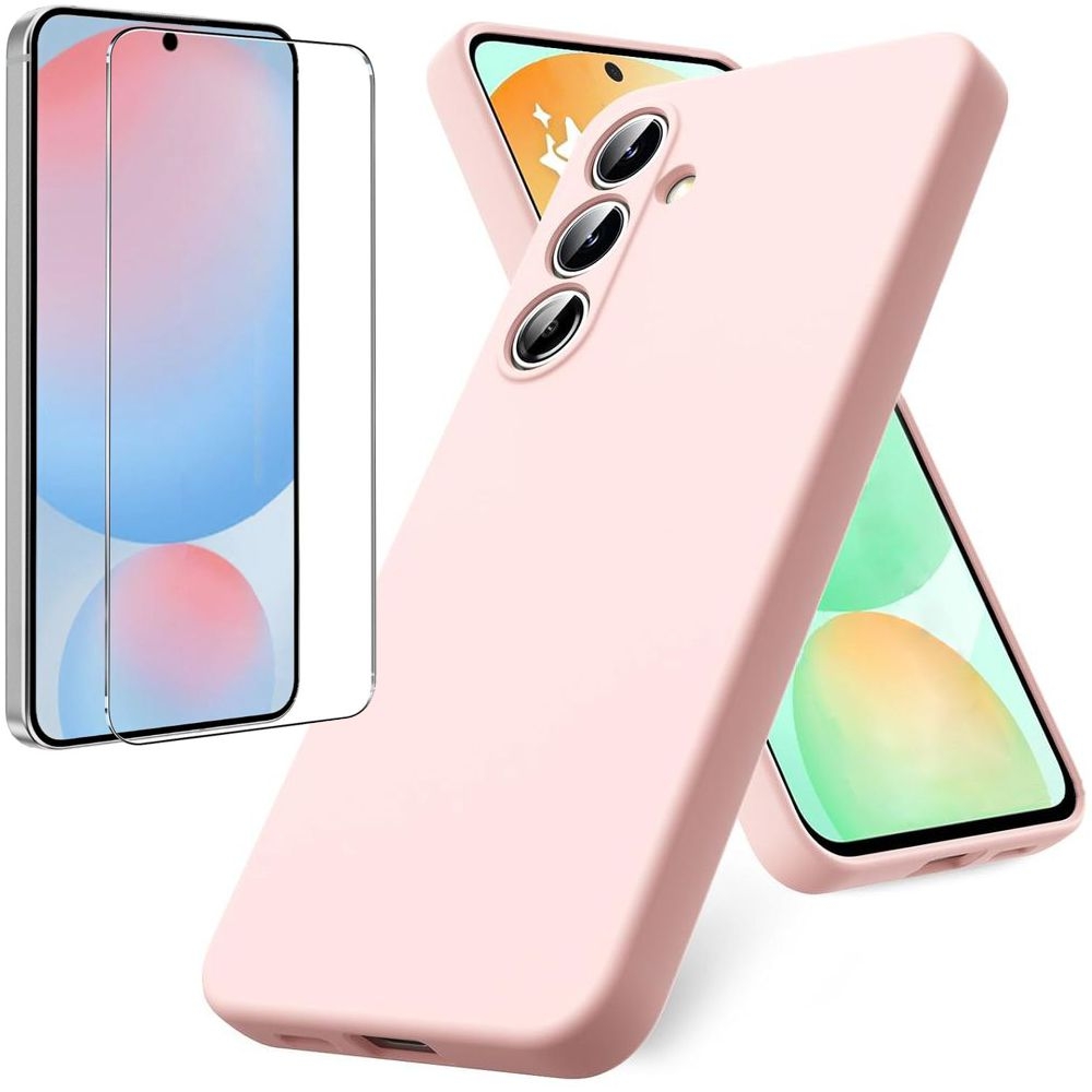 Cienkie Etui Matt Silicone Case | Pudrowy Róż + SZKŁO do Samsung Galaxy S24 FE