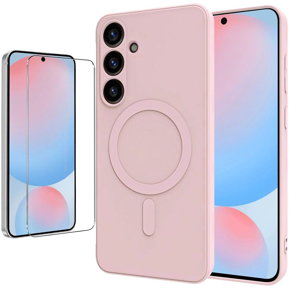 Etui Matt Silicone Case z MagSafe | Pudrowy Róż + SZKŁO do Samsung Galaxy S24 FE