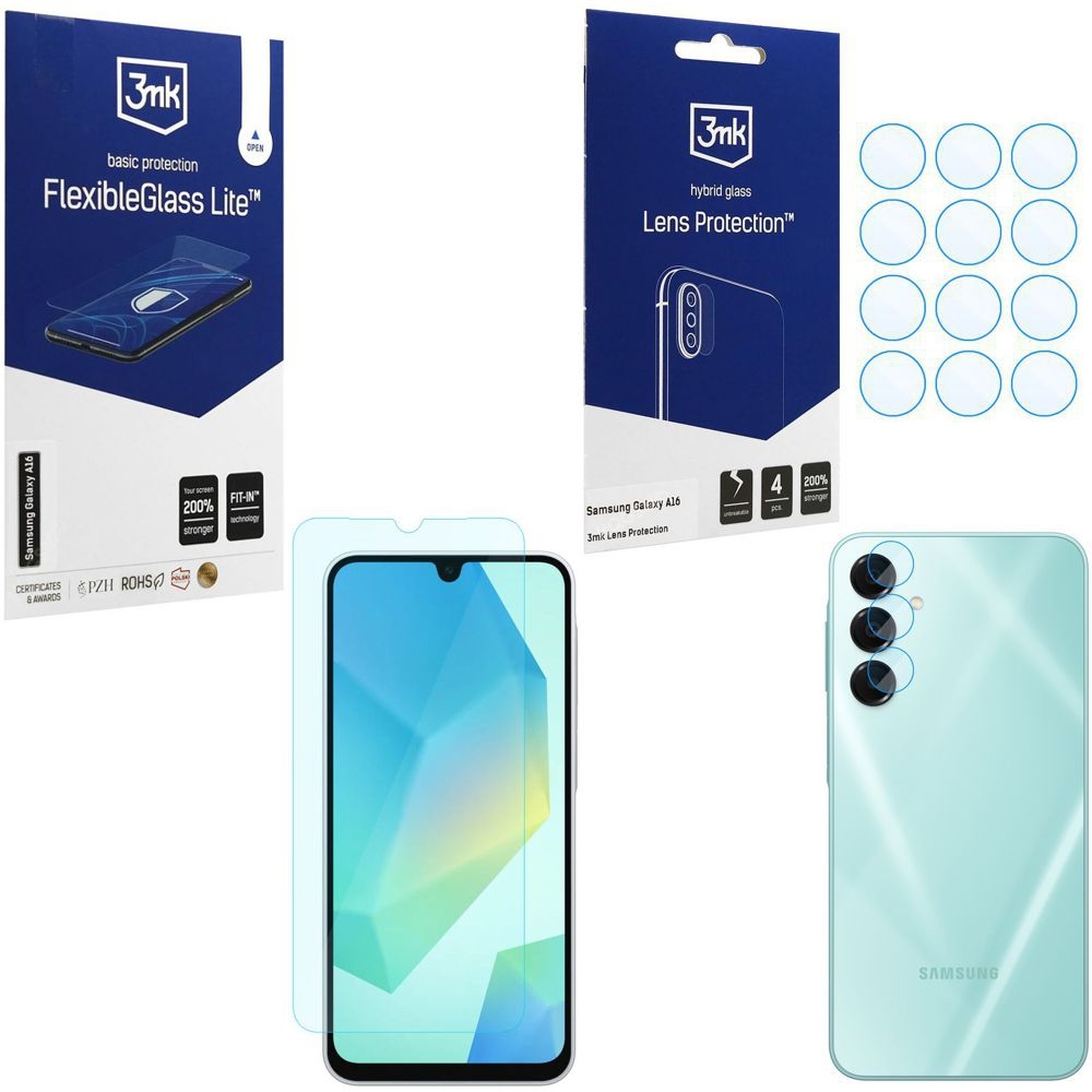 SZKŁO 3mk Flexible Glass Lite + 4x APARAT Lens Protection do Samsung Galaxy A16 / 5G