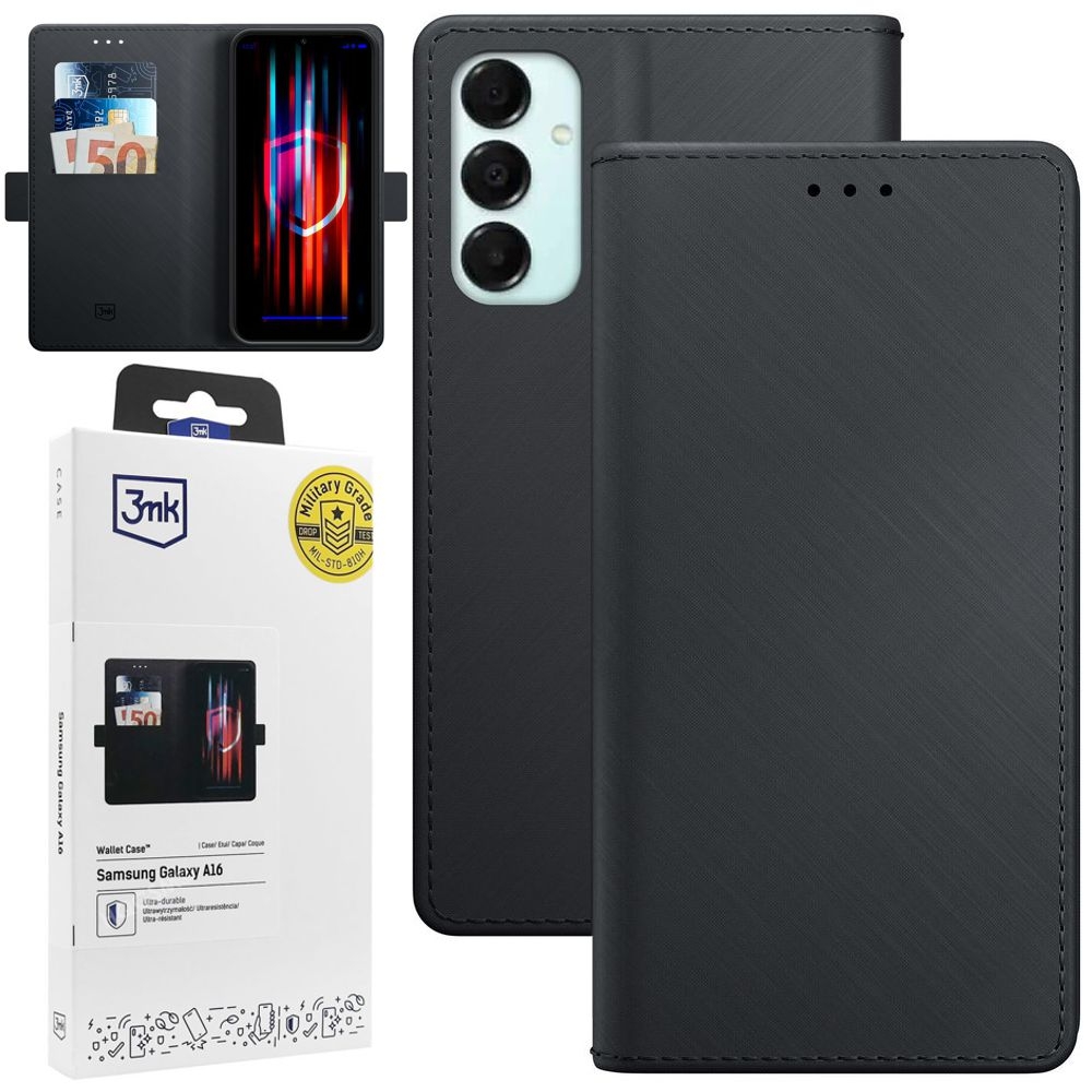 Zamykane Etui z Klapką | 3mk Wallet Case | Czarne do Samsung Galaxy A16 / 5G