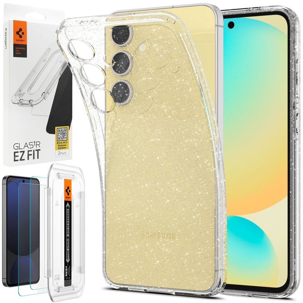 Etui SPIGEN Liquid Crystal Glitter | Crystal Quartz + 2x SZKŁO Spigen do Samsung Galaxy S24 FE
