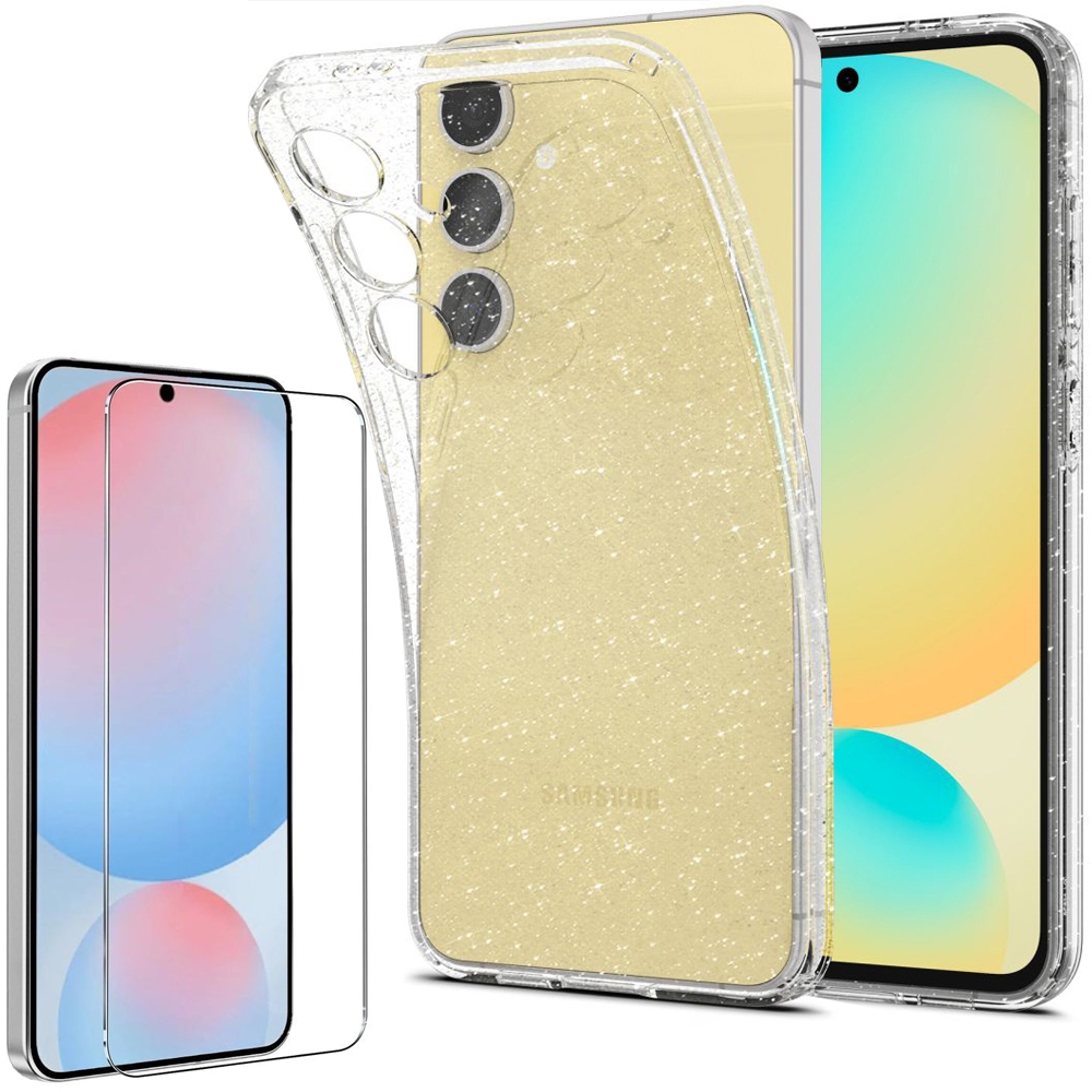 Etui SPIGEN Liquid Crystal Glitter | Crystal Quartz + SZKŁO do Samsung Galaxy S24 FE