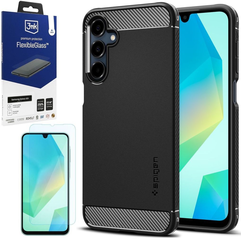 Etui SPIGEN Rugged Armor | Black + SZKŁO 3mk FG do Samsung Galaxy A16 / 5G
