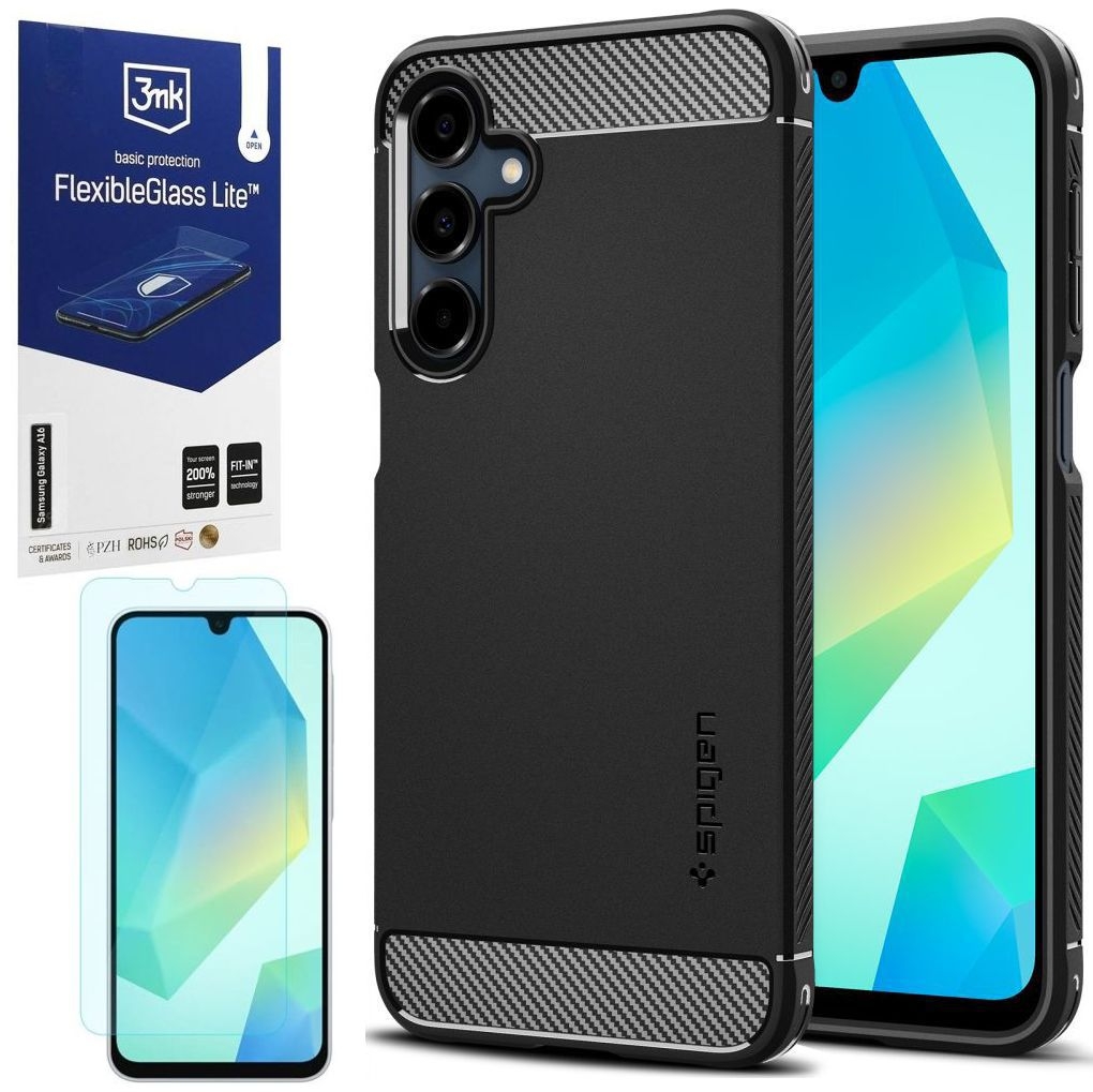 Etui SPIGEN Rugged Armor | Black + SZKŁO 3mk Lite do Samsung Galaxy A16 / 5G