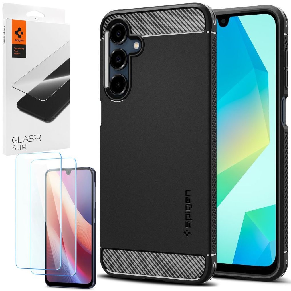Etui SPIGEN Rugged Armor | Black + 2x SZKŁO Spigen do Samsung Galaxy A16 LTE / 5G