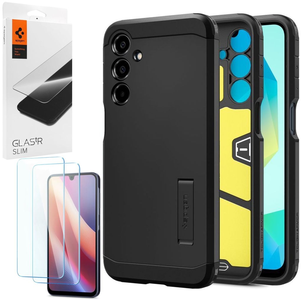 Pancerne Etui SPIGEN Tough Armor | Black + 2x SZKŁO Spigen do Samsung Galaxy A16 LTE / 5G